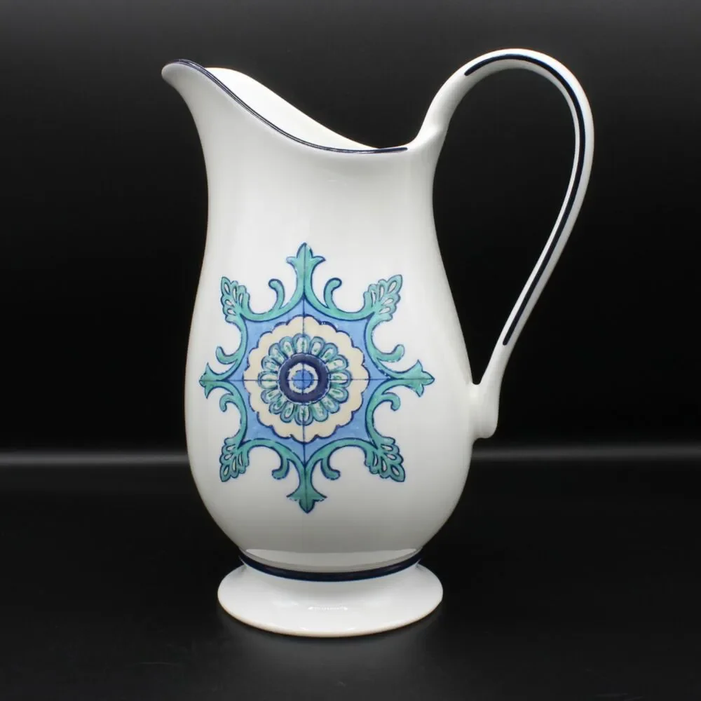 Vintage Lenox Mediterra Footed Small Pitcher White Blue Teal Mediterranean Decor